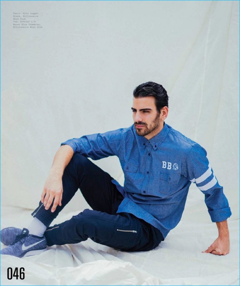 Nyle DiMarco goes sporty in fashions from brands such as Billionaire Boys Club.