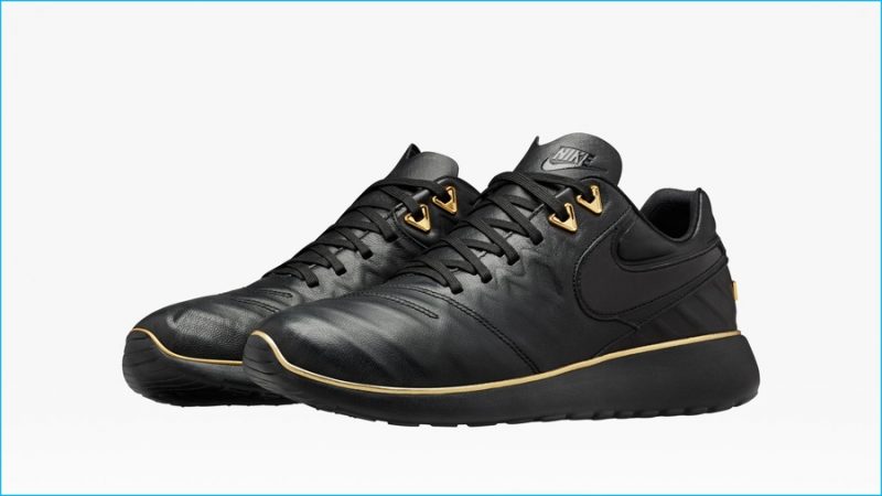 NIKELAB ROSHE TIEMPO VI X OR: "The NikeLab Roshe Tiempo VI blends the upper of the classic football boot with the lightweight and comfortable Nike Roshe outsole. Metallic gold accents and a metallic gold badge on the heel connect back to the apparel collection. The leather upper and asymmetric tongue nod to the performance boot."