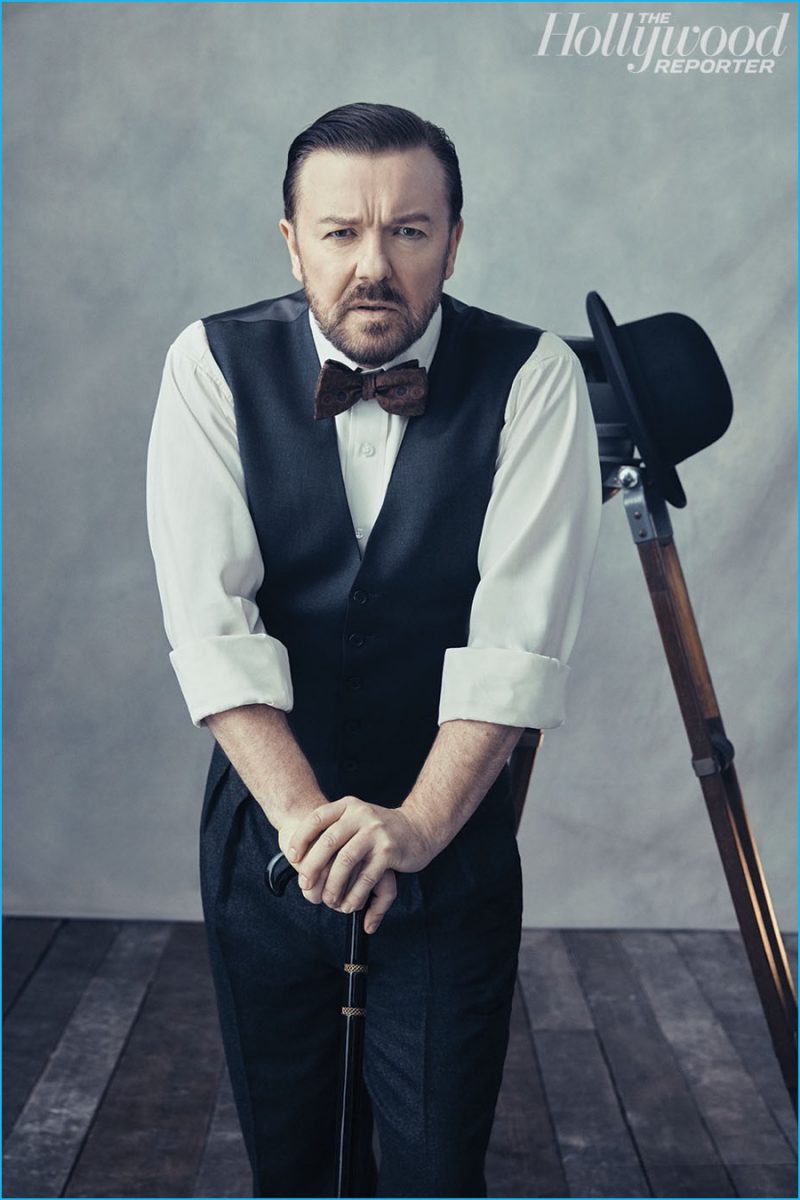 Clad in Gieves & Hawkes, Ricky Gervais is photographed in London for The Hollywood Reporter. » Ricky Gervais Covers The Hollywood Reporter, Talks Donald Trump Clad in Gieves & Hawkes, Ricky Gervais is photographed in London for The Hollywood Reporter.