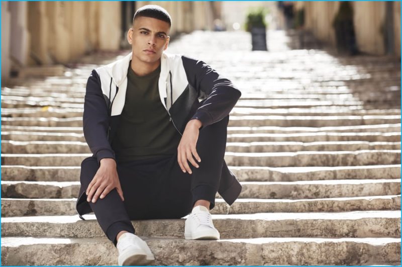 Zakaria Khiare channels an athleisure cool in fashions from River Island for the brand's latest campaign.
