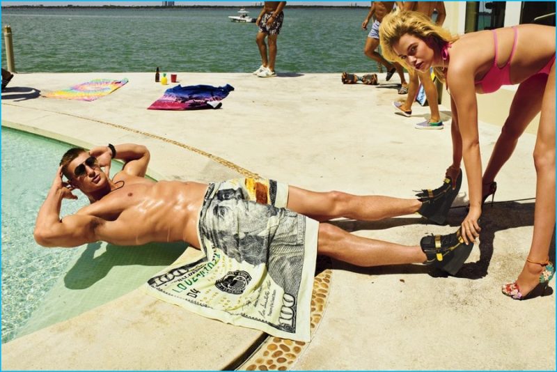 Soaking in the sun, a nude Rob Gronkowski is pictured in Giuseppe Zanotti sneakers.