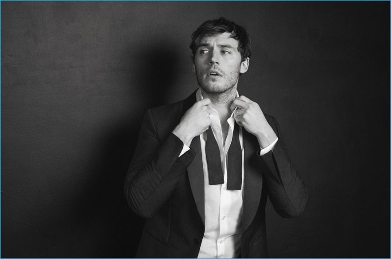 Sam Claflin styled by David Nolan in Ermenegildo Zegna for Zoo magazine.