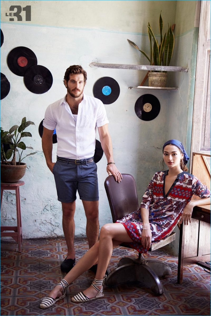 Justice Joslin warms up to a fitted look, sporting tailored shorts with a clean crisp shirt.