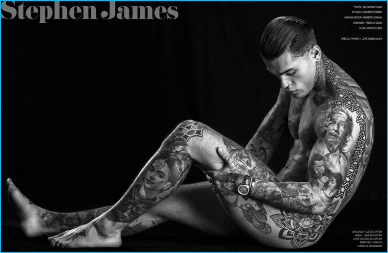 Stephen James Goes Nude, Showing Tattoos for Hedonist 