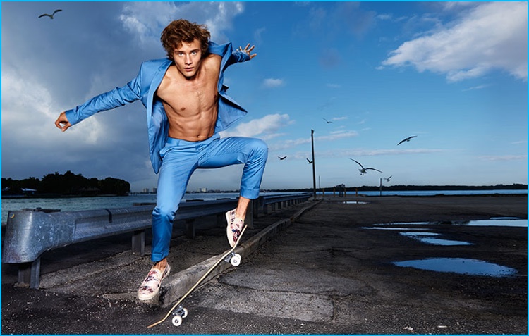 Justin Barnhill skateboards in Steve Madden slip-on sneakers.