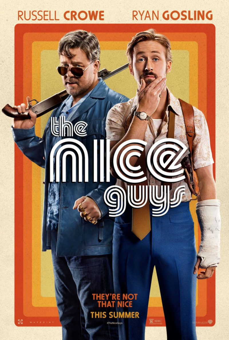 Russell Crowe and Ryan Gosling for The Nice Guys movie poster artwork.