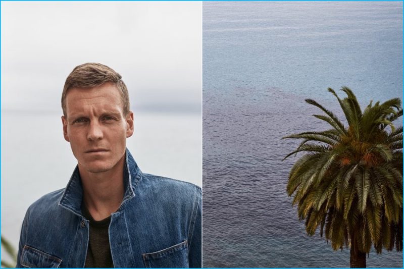 Tomas Berdych wears patchwork denim overshirt Valentino and t-shirt T by Alexander Wang.