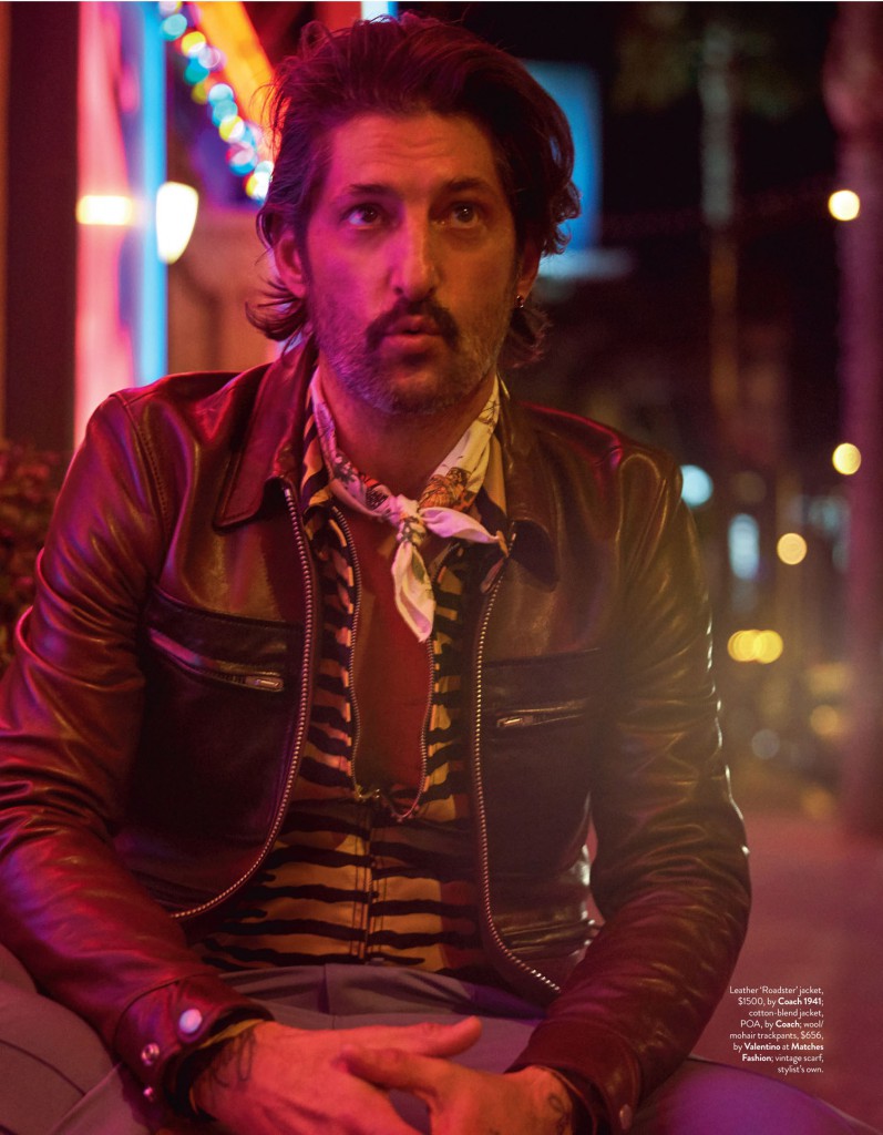Tony Ward takes in Los Angeles' nightlife in a leather Roadster jacket from Coach 1941.
