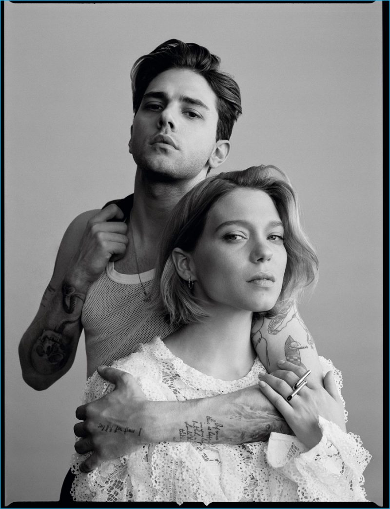 Xavier Dolan and Léa Seydoux captured in a black & white image for Madame Figaro.