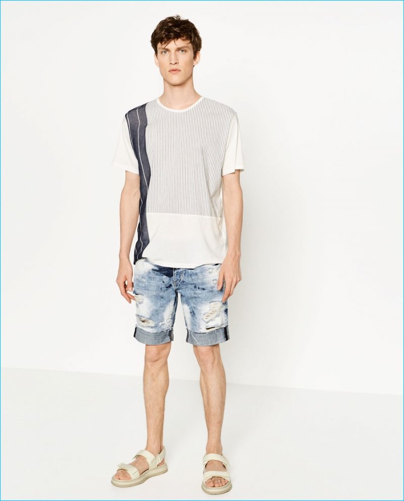 Zara Man Contrast Denim Shorts