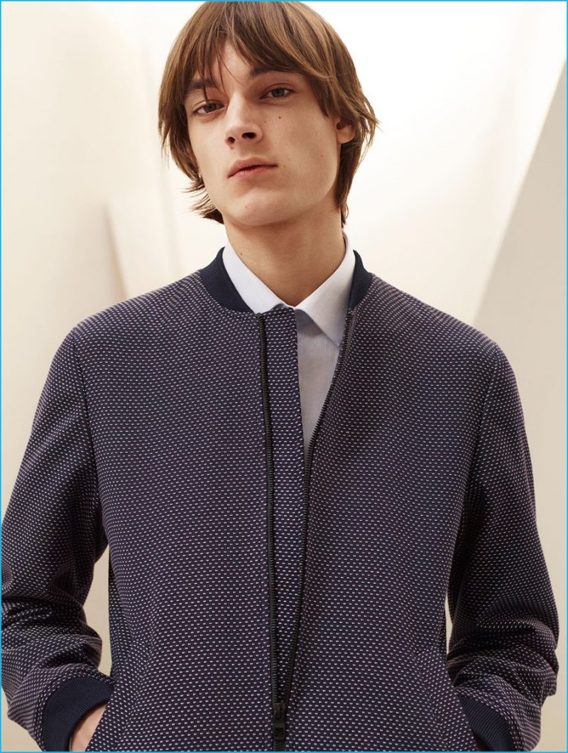 Timur Muharemovic pictured in a tailored bomber jacket and striped shirt from Zara Man.