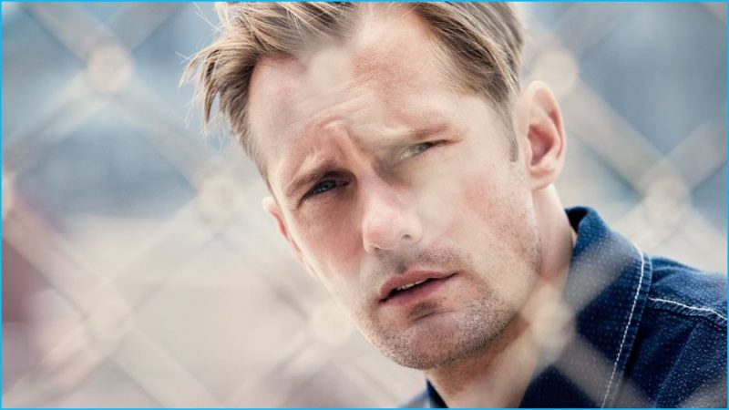 Alexander Skarsgård wears denim jacket Paul Smith.