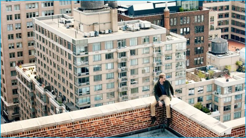 Alexander Skarsgård wears field jacket Albam, sweatshirt J.Crew, trousers Alex Mill and suede boots Guidi.