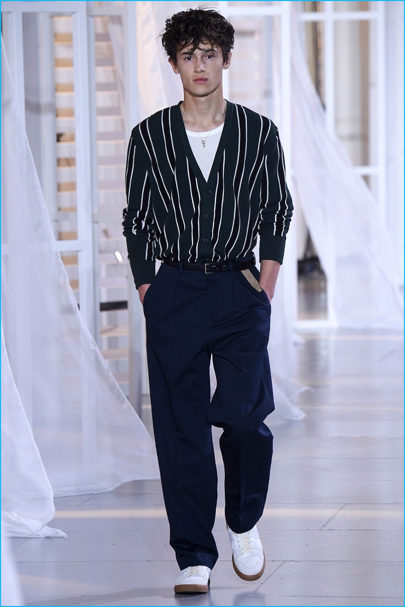 Ami has a vertical stripe moment with a covetable cardigan from its spring-summer 2017 collection.