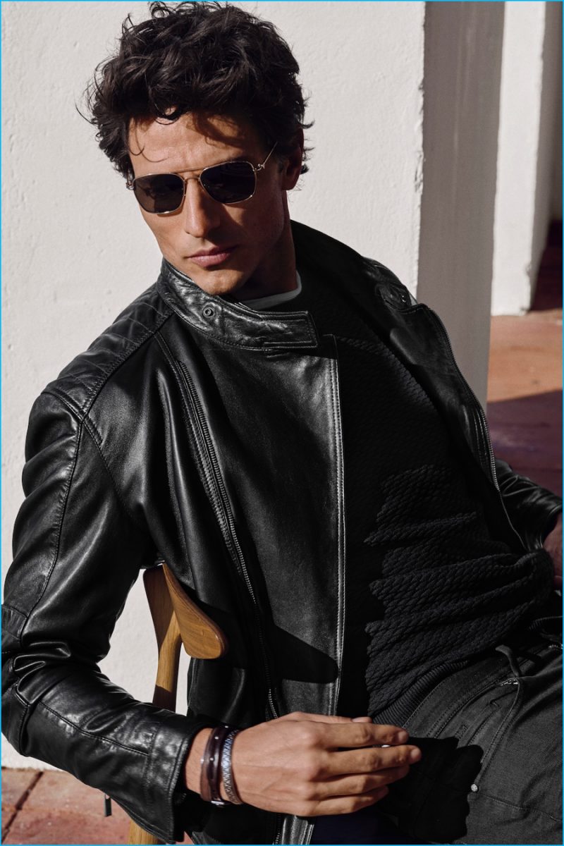 Andres Velencoso Segura is a cool vision in leather for Massimo Dutti.