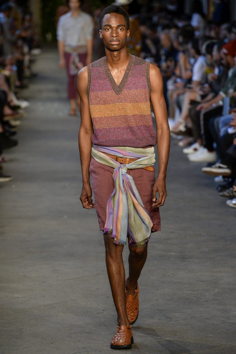 Bakay Diaby walks the runway for Missoni's spring-summer 2017 men's show during Milan Fashion Week.