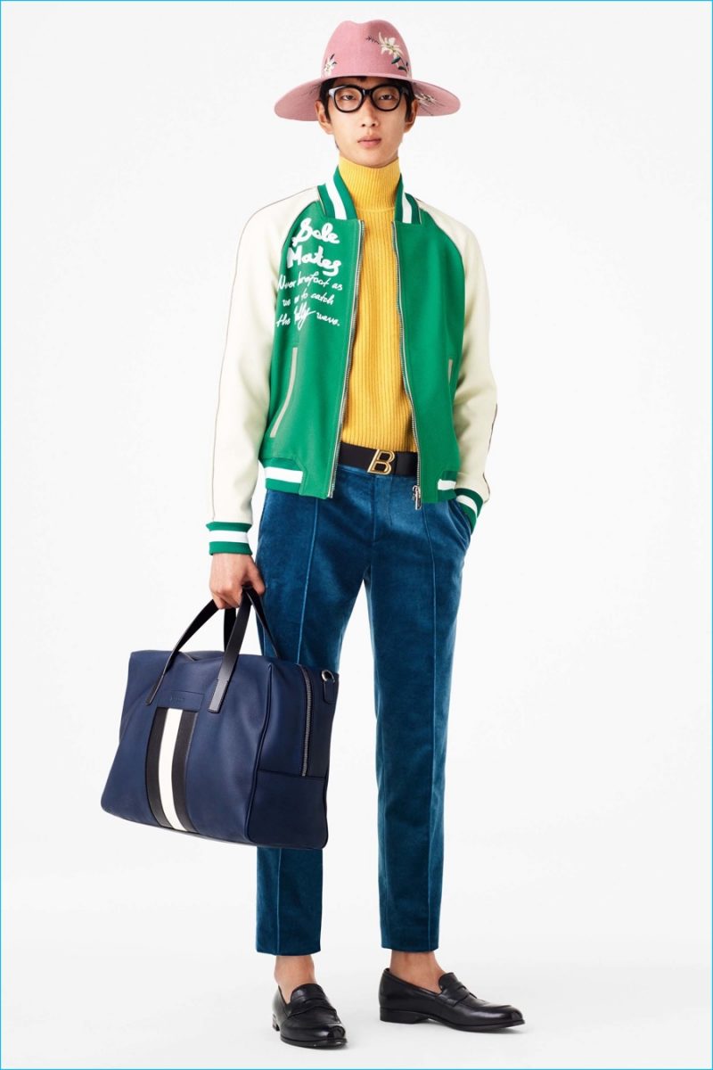 A green varsity jacket is an easy standout from Bally's spring-summer 2017 collection.