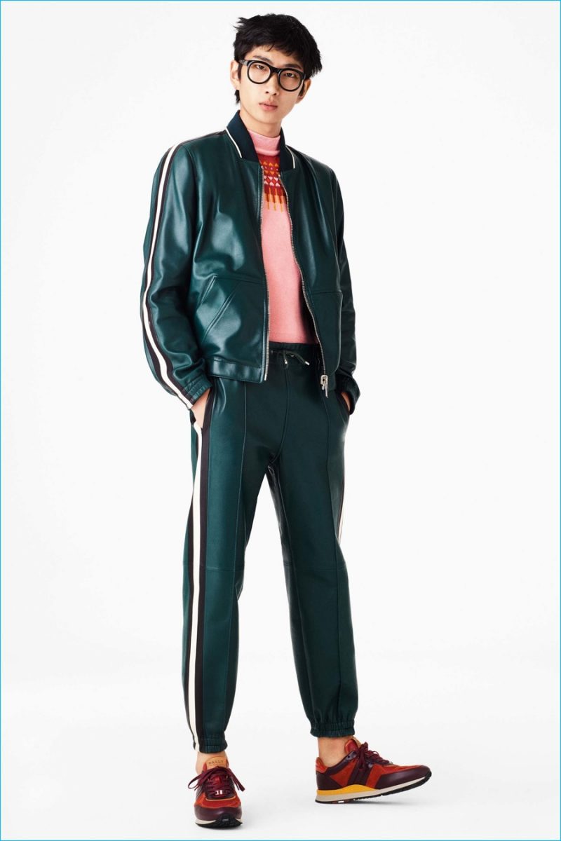 Bally turns out a luxurious leather spin on the tracksuit for spring-summer 2017.