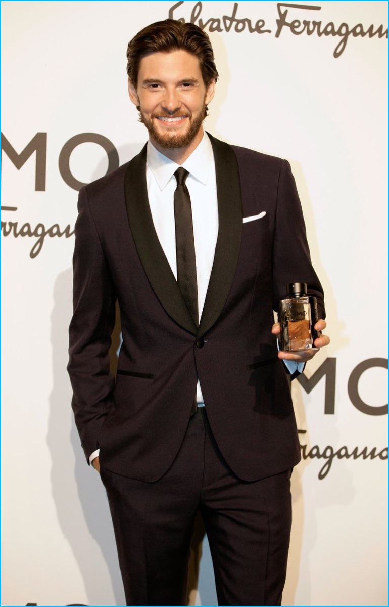 Ben Barnes is all smiles as he suits up in Salvatore Ferragamo for an Uomo launch event.