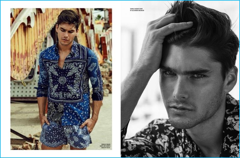 Charlie Matthews pictured in clothes from Diesel and Alexander McQueen.