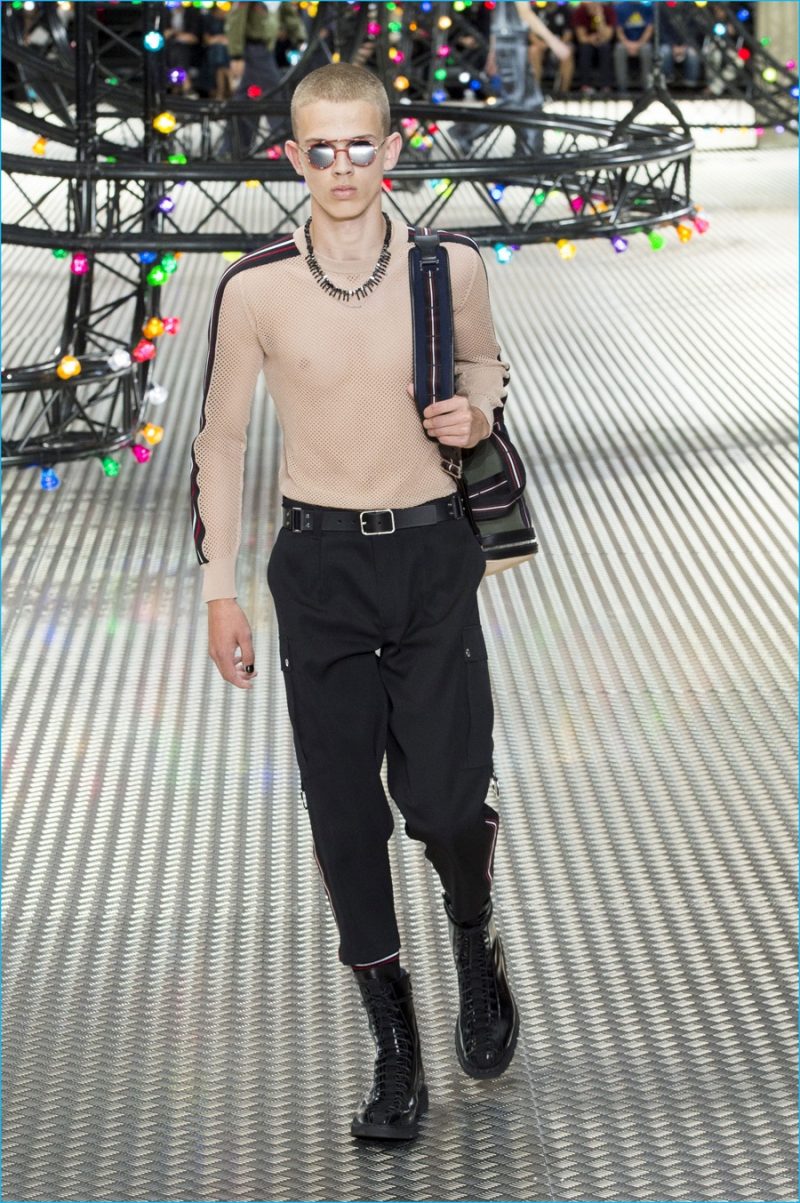 Dior Homme goes nude for spring-summer 2017 with mesh pullovers.