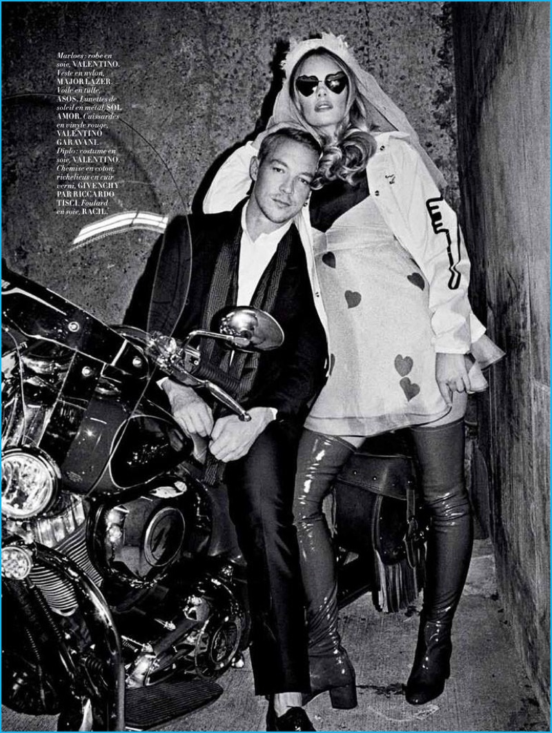 Photographed for L'Officiel Paris, Diplo and Marloes Horst pose for a post-wedding photo.