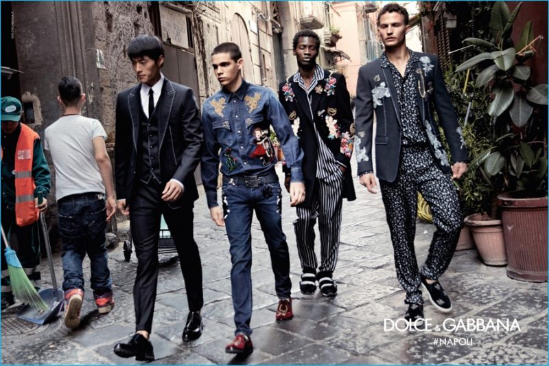 Models Zhao Lei, Federico Spinas, Adonis Bosso and Nathaniel Visser take to the streets of Naples for Dolce & Gabbana's fall-winter 2016 campaign.