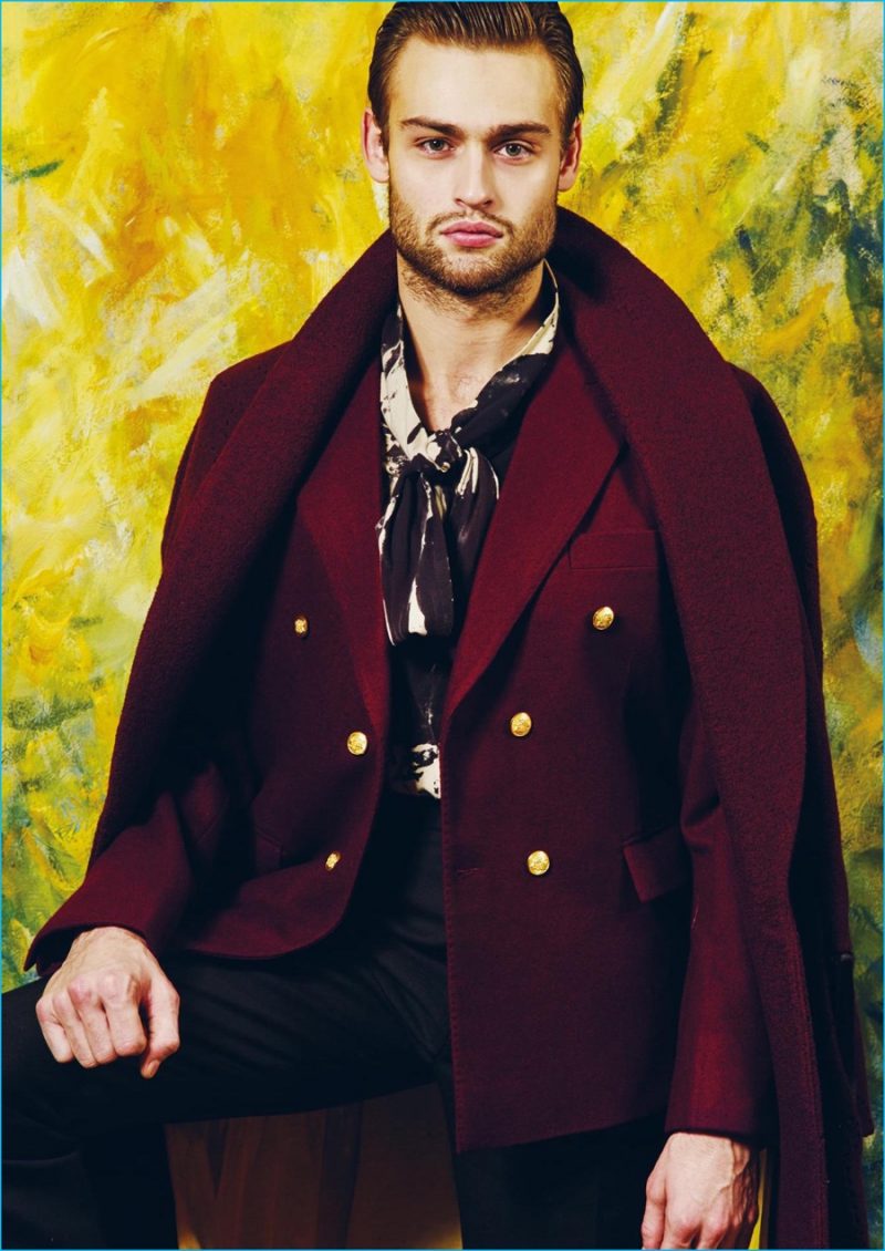 Enjoying a burgundy moment, Douglas Booth graces the pages of The Protagonist.