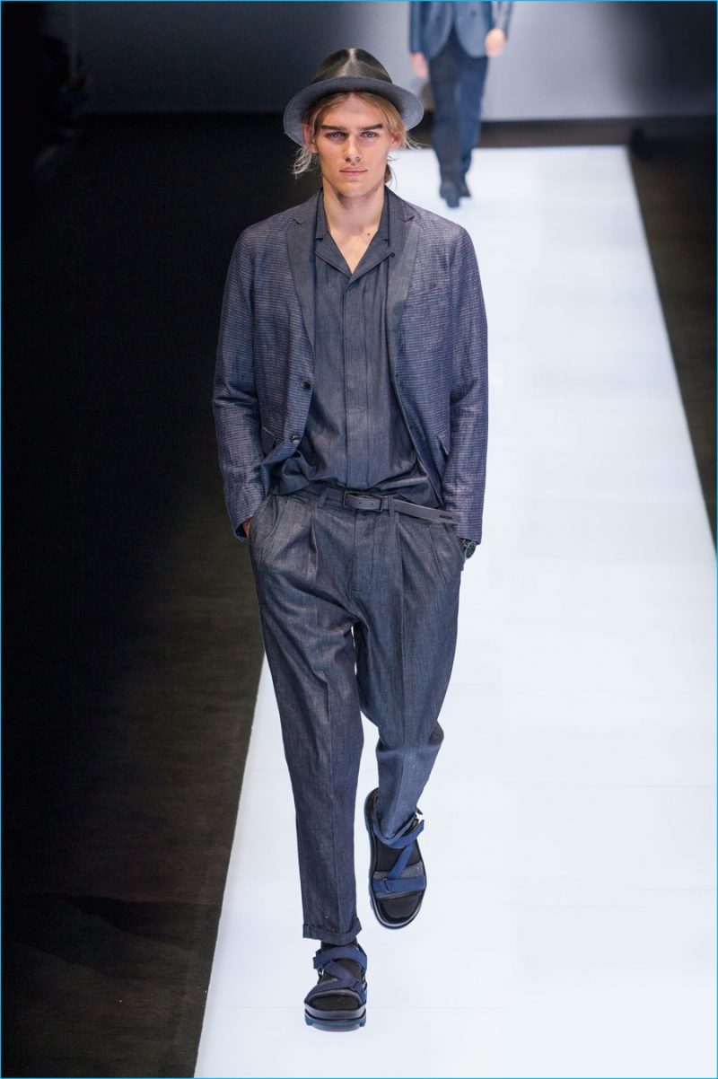 Emporio Armani has an indigo moment with relaxed proportions for spring-summer 2017.