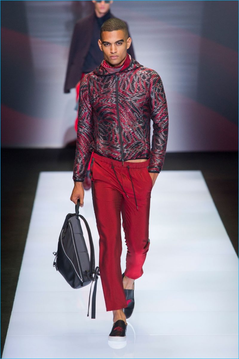 Emporio Armani adds color to its sporty lineup with a bold red for the season.