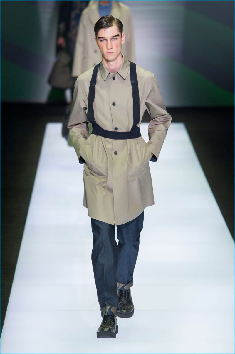 Emporio Armani stands by relaxed tailoring with a sleek spring coat.