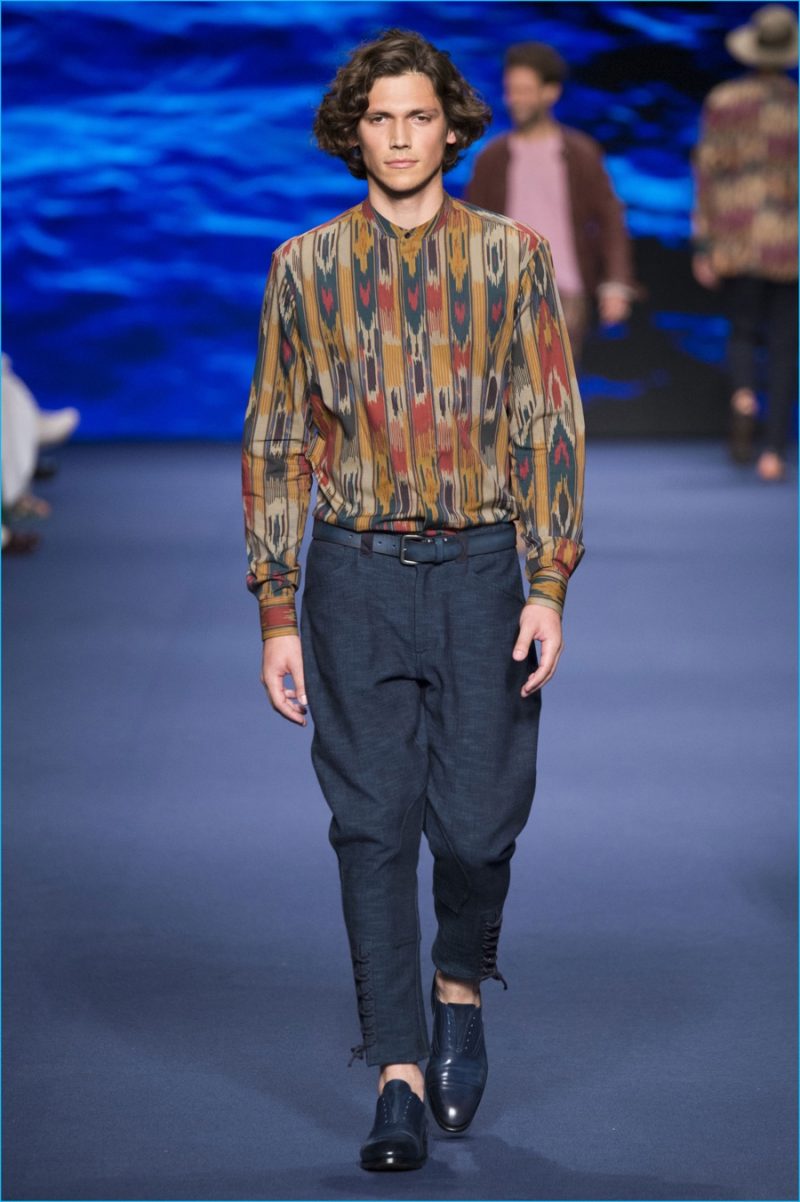 Etro applies one of the season's prints to a timely collar band shirt.