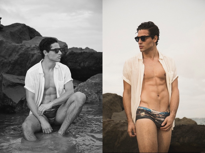 Jancarlos wears shirt J.Crew and swimsuit Ca-rio-ca Swim Co.