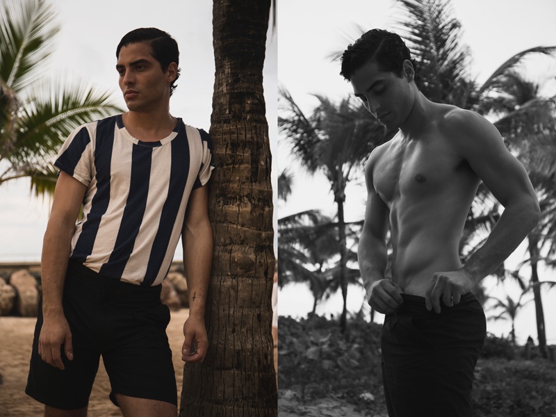 Jancarlos wears striped tee Acne Studios and shorts Lemaire.