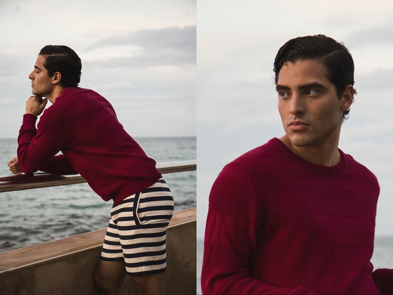 Jancarlos wears sweater Ami and striped shorts Parke & Ronen.