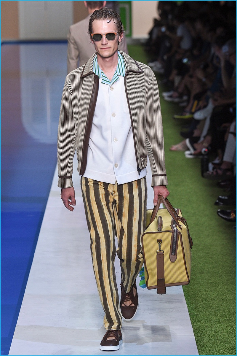 Fendi channels a retro attitude with its shorter cuts and Cuban collared shirts for spring-summer 2017.