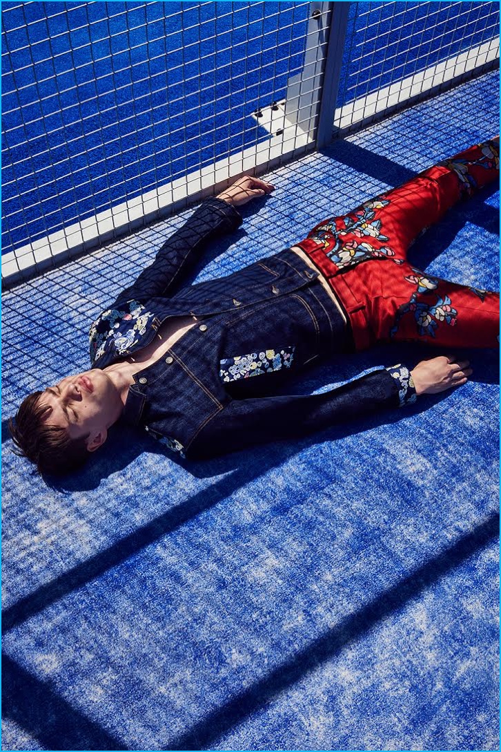 Filip Hrivnak rocks a Jil Sander denim jacket with Dsquared2 trousers.