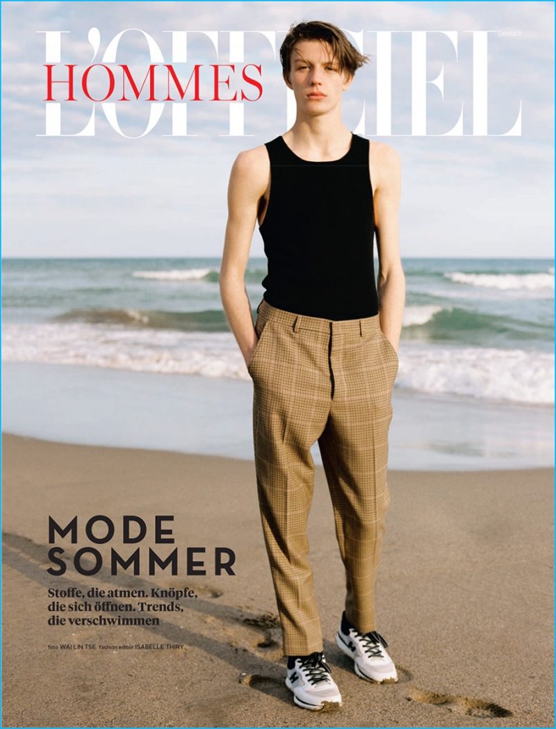 Model Finnlay Davis photographed for the pages of L'Officiel Hommes Germany.