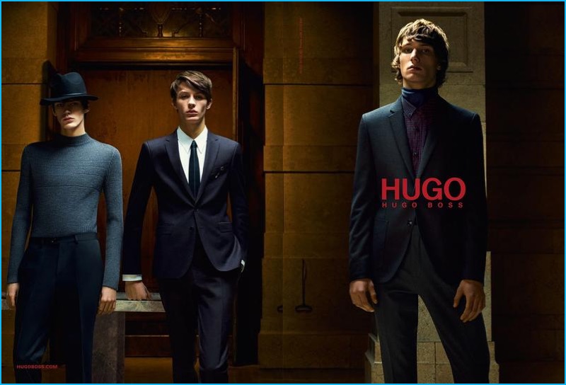 Elias de Poot, Finnlay Davis and Johannes Spaas embrace a cool chic attitude for Hugo Hugo Boss' fall-winter 2016 campaign.