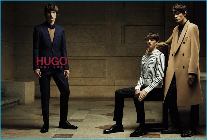 Models Johannes Spaas, Finnlay Davis and Elias de Poot front Hugo Hugo Boss' fall-winter 2016 campaign.
