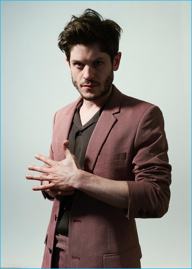 Iwan Rheon dons a Paul & Joe suit with a Zara shirt.