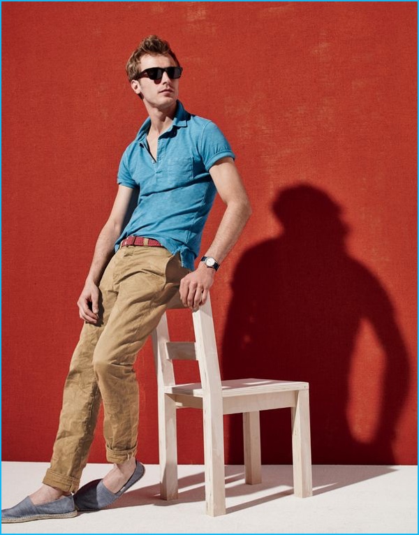 Clément Chabernaud does laid-back style in a J.Crew garment dyed polo shirt and slim-cut chinos with espadrilles.