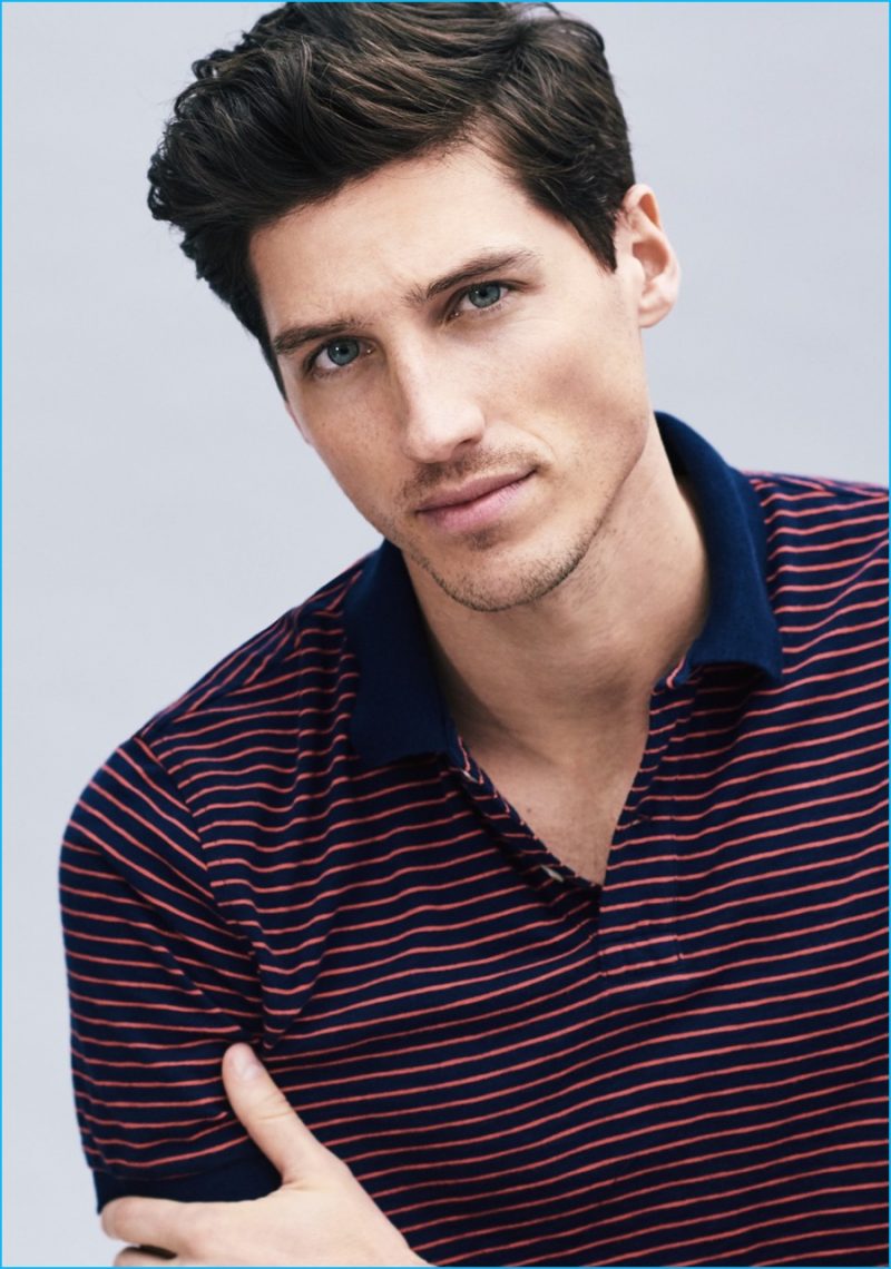 Ryan Kennedy is front and center in J.Crew's striped polo shirt.