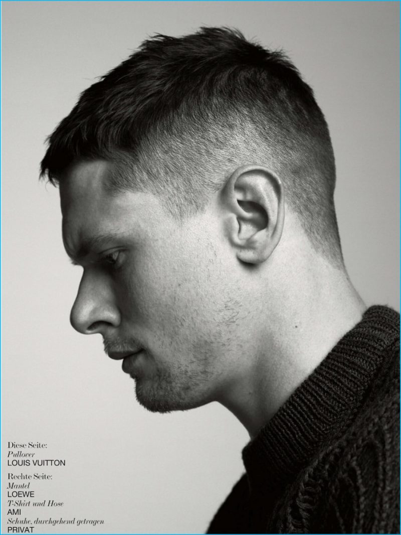Jack O'Connell pictured in a Louis Vuitton sweater for Interview Germany.