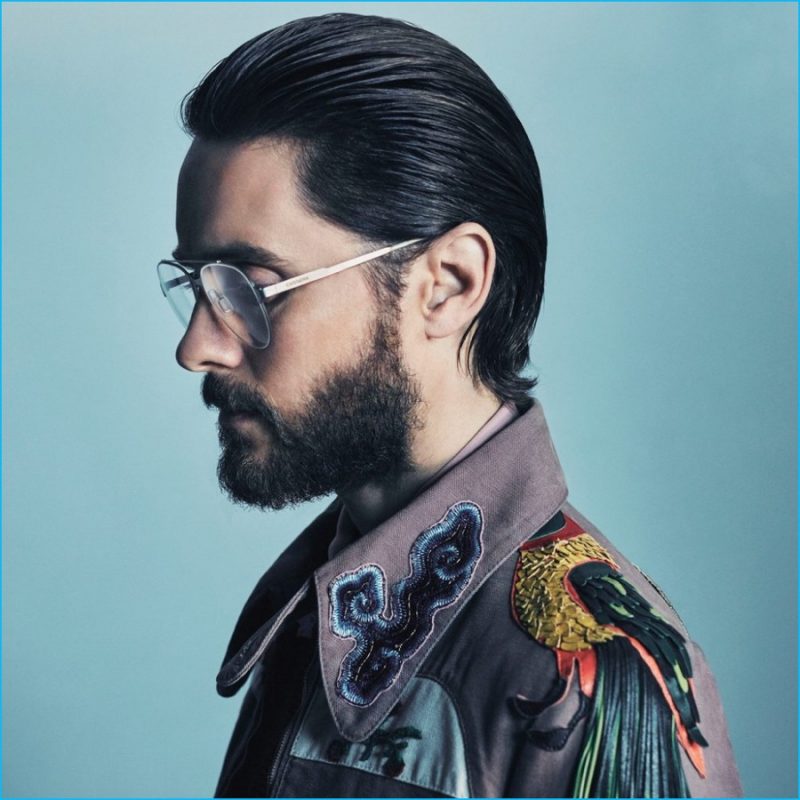Jared Leto is front and center in an embellished jacket from Gucci.