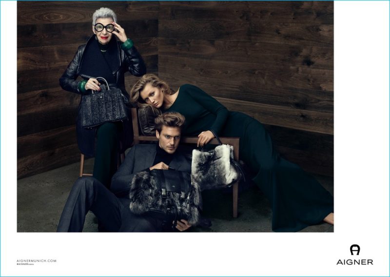 Jason Morgan, Toni Garrn and Iris Apfel photographed by Terry Tsiolis for Aigner's fall-winter 2016 campaign.