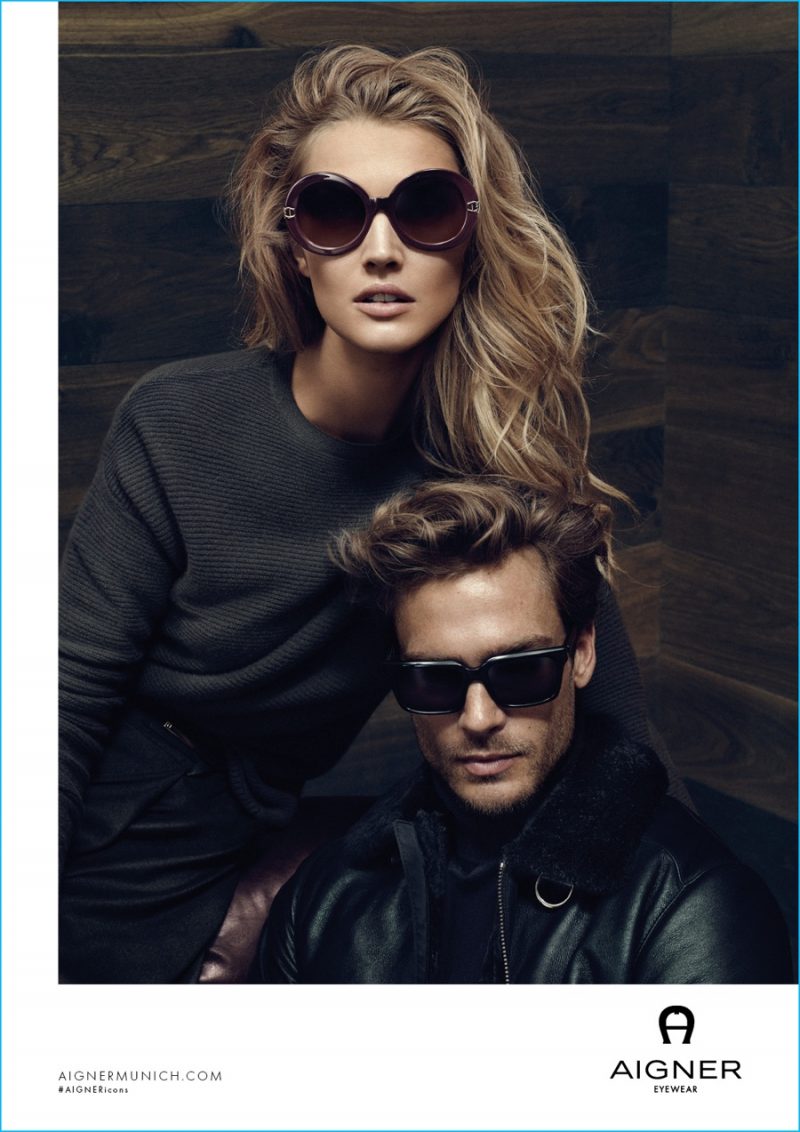 Jason Morgan and Toni Garrn don sunglasses for Aigner's fall-winter 2016 campaign.