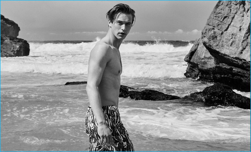Jules Raynal wears Cape Code marble-print swim shorts by Robinson Les Bains.