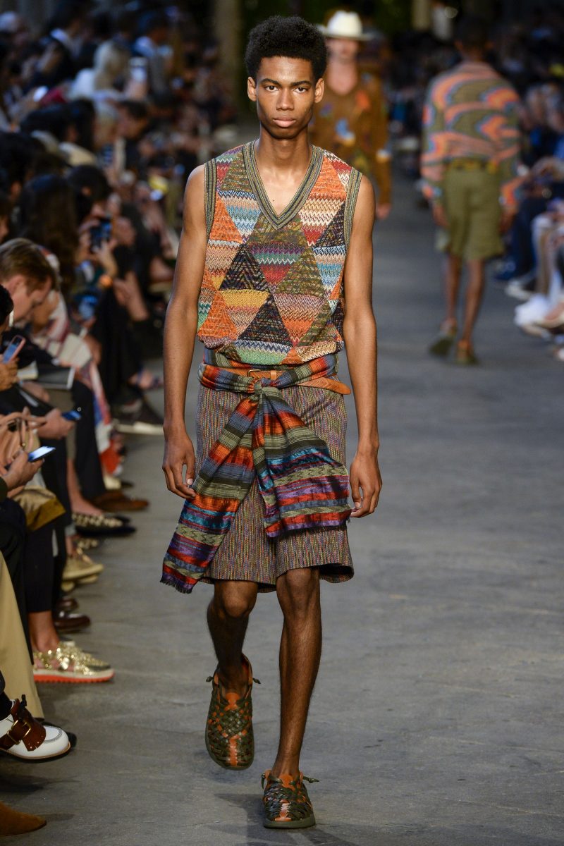 Keiron Caynes walks the runway for Missoni's spring-summer 2017 men's show during Milan Fashion Week.