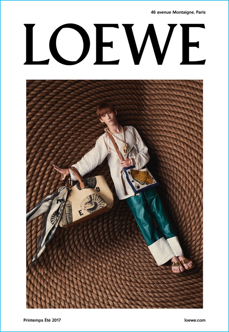 Model Jackson Wakefield fronts Loewe's spring-summer 2017 preview campaign.